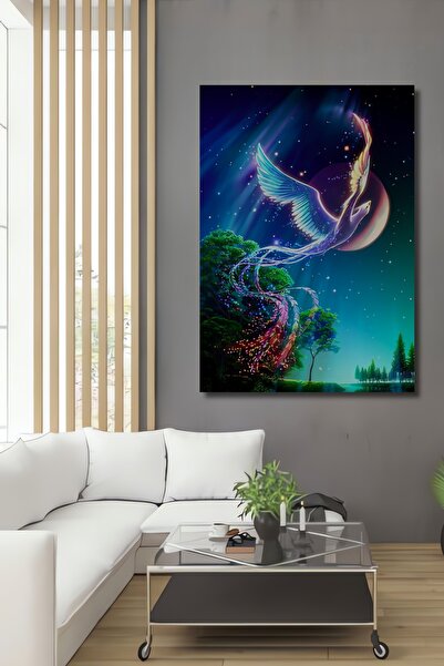 Teona Ahşap Dekoratif Dikey 3D Anka Kuşu Duvar Tablo Ahşap Dikdörtgen Tablo