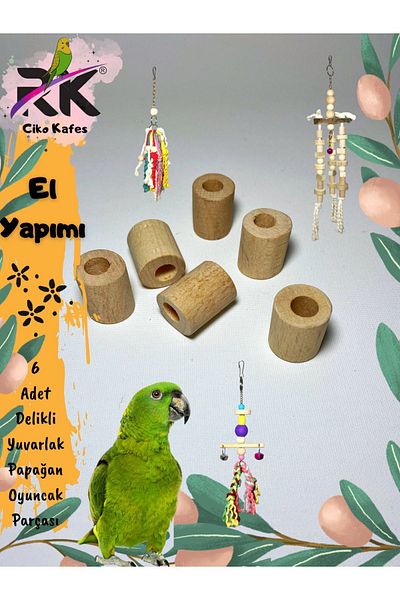 Ciko Kafes Perforated 20MM X 24MM Hole Diameter 9.50mm dir 6 Pieces Wooden Round Parrot Toy Repair Part