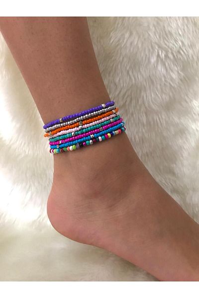 Beykan Anklet 8 Pcs Rainbow Set No:3