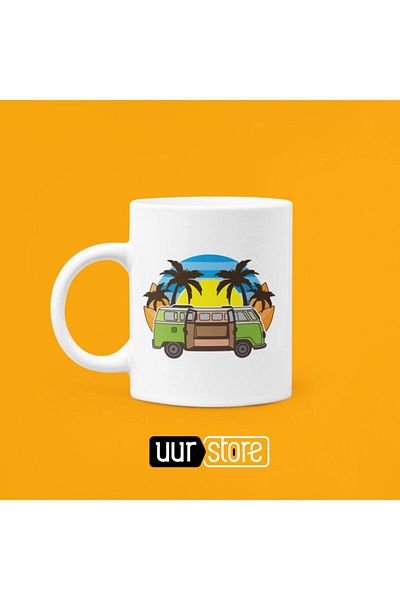 UUR STORE Retro Green Minibus Printed Porcelain Mug 330ml