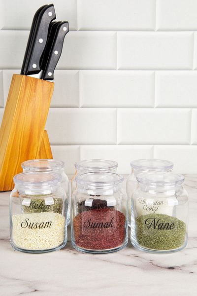 DNS HOME 6-Piece Spice Jar Set with Transparent Lid Jar Set Storage Container with Transparent Label Gift 300 ml