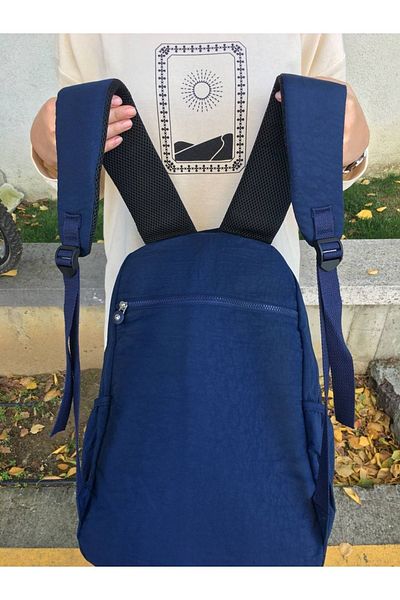 DUOMİNO Fcstore Crinkle Fabric Water Resistant Large Size Turquoise Blue Clinker Backpack/Laptop School Bag