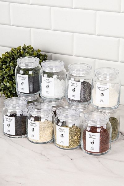 DNS HOME 12 Piece Spice Jar Set with Transparent Lid Jar Set Spice Storage Container with Label Gift 300 ml