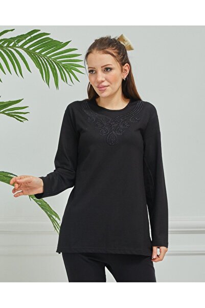 Fresh&Moda Women's Embroidered Mother Daily Middle Age Combed Cotton Blouse