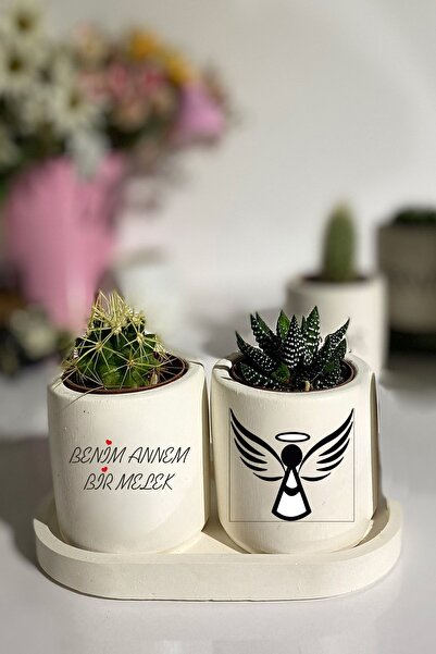Dekozayn Home Tabaklı Benim Annem Bir Melek Baskılı Mini Saksı Seti Hediyelik...