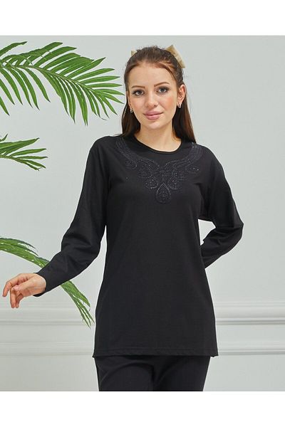 Fresh&Moda Women's Embroidered Mother Daily Middle Age Combed Cotton Blouse