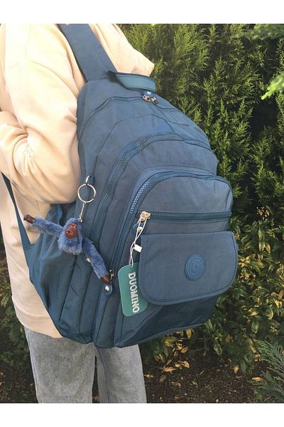 DUOMİNO Fcstore Crinkle Fabric Water Resistant Large Size Turquoise Blue Clinker Backpack/Laptop School Bag