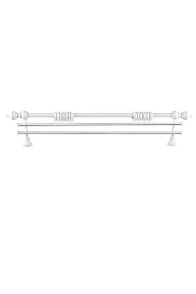 Perdejim Demonte Modern Başlıklı Beyaz Ahşap Rustik Perde Askısı 300 Cm - Çif...