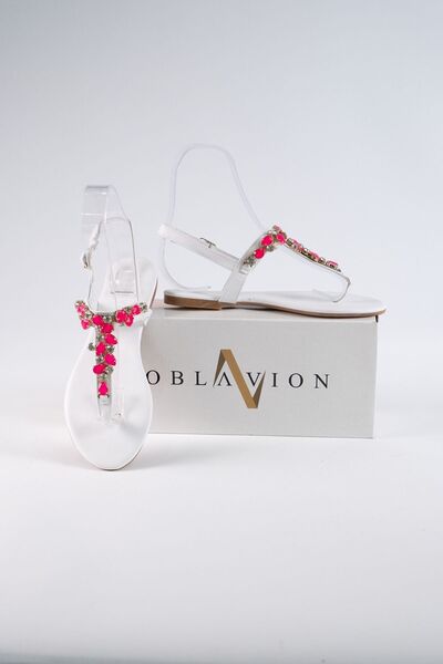 Oblavion Lavion Yeni Sezon Hakiki Deri Beyaz Pembe Günlük Taşlı Kadın Sandalet