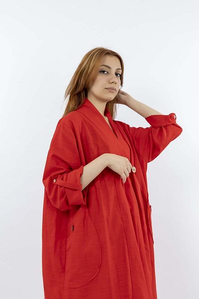 SARE ERKMEN Linen Hijab Cap - Red Color 50% Cotton - 50% Linen
