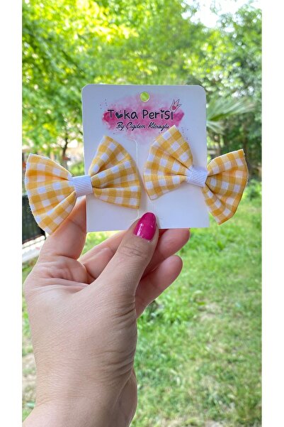 Toka Perisi Cataramă Layd Mini Gingham galbenă cu 2 cleme