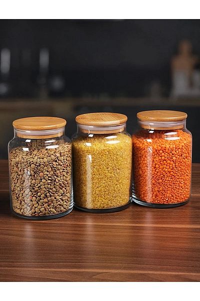 Lizzy 3-Piece Food and Glass Jar with Bamboo Lid Storage Set