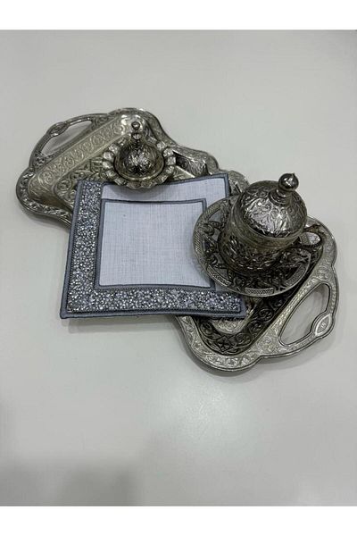 İNCİ ÇEYİZ 6 bucăți țesătură de in cu broderie cu piatră de cristal, șervețel și coaster pentru cafea.