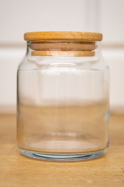 DNS HOME Set of 2 Glass Jars with Wooden Lid and Wooden Stand Spice Jar 300 Ml