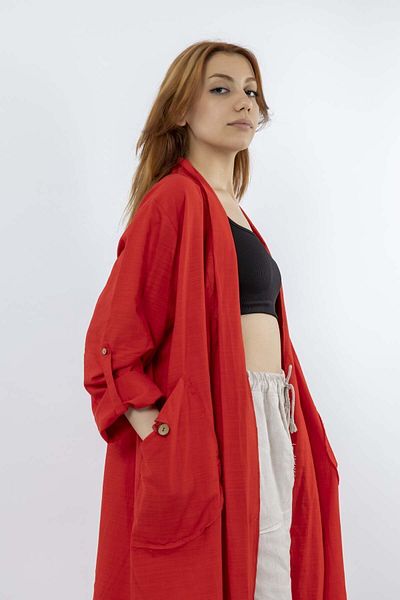SARE ERKMEN Linen Hijab Cap - Red Color 50% Cotton - 50% Linen
