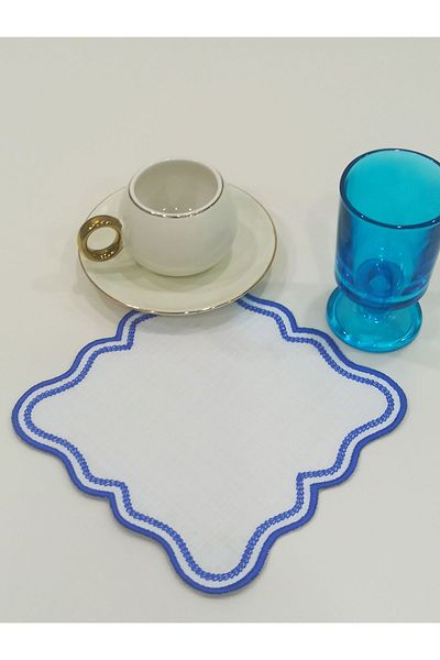 İNCİ ÇEYİZ 6 bucăți țesătură de in, înveliș dublu, picior de corb, brodat, cafea laterală, șervețel și coaster