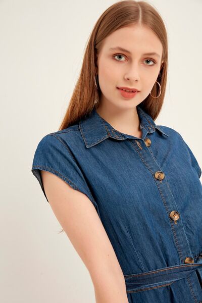 MEECY Γυναικείο τζιν φόρεμα με μπλε μπλέ κουμπιά
