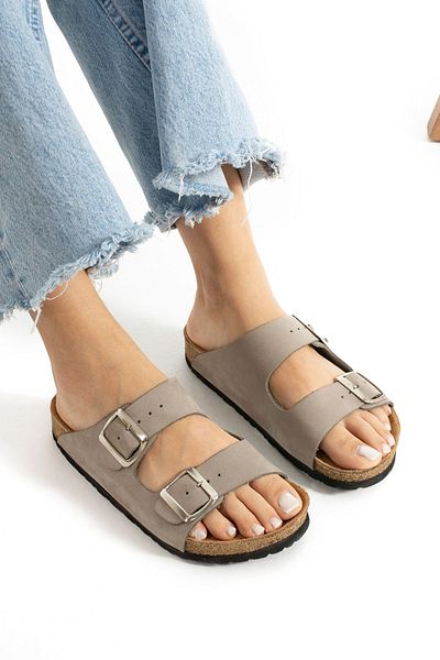 Uniqueqoop Genuine Cork Sole Calf Leather Unisex Slippers