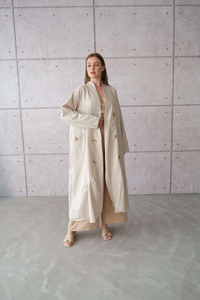 sares Beige Striped Large Size Linen Cap