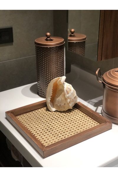 Maison Avf Antique Model Rattan Hazeran - Square Tray, 100% Natural (100% NATURAL HAZERAN) M027