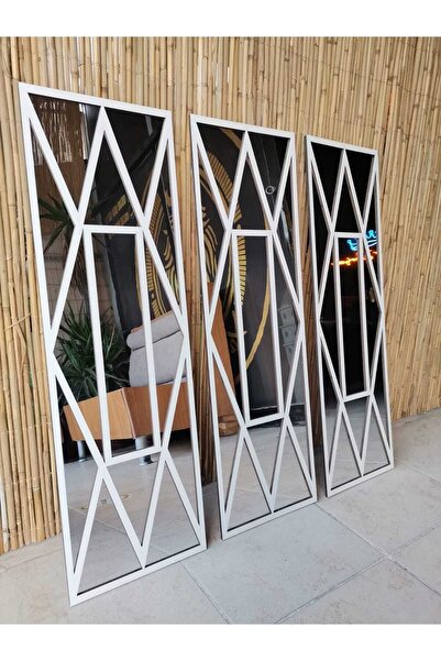 Yalova Design Pleksi Aynalı 3lü Dekoratif Pencere Beyaz 80x25cm