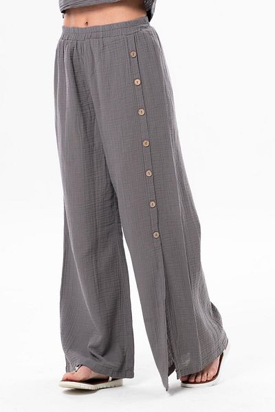 AFA Καλοκαιρινό παντελόνι Unisex Muslin με ψηλή μέση και σχισμή - Γκρι, Plus Size, 100%