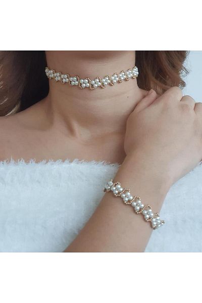 Handmade By HLY Handmade Pearl Set (Earrings&Bracelet&Necklace)