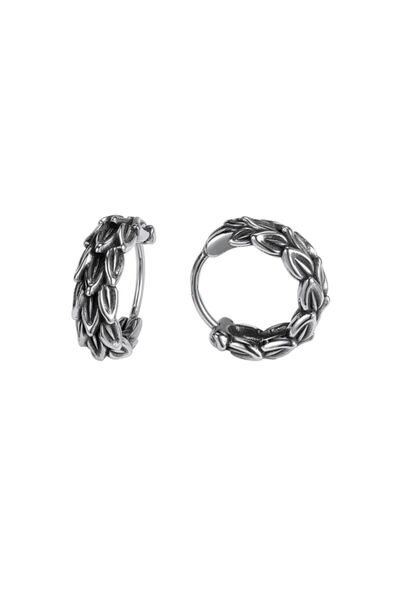 northstarshop Modern Leaf Design Sports Style Hoop Snap 316l Biker Steel Earrings