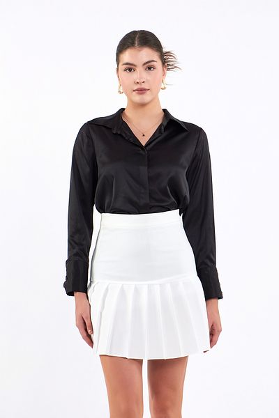 Volanlı High Waist Pleated White Skirt