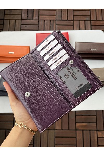DERKON Genuine Leather Double Cover Useful Women's Wallet