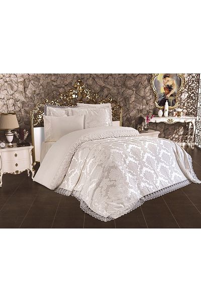 Çeyiz Diyarı Svatební sada Francouzská krajka Lalezar 7 dílů krémová 240x250 cm