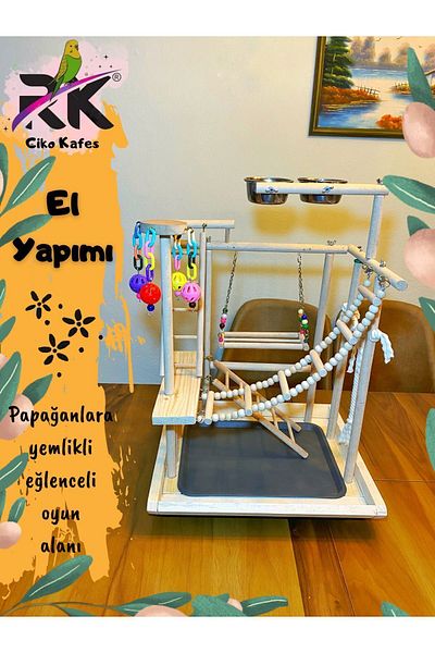 Ciko Kafes Fun Playground with Food Bowl and Tray for Parrots