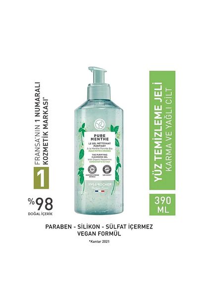 Yves Rocher Pure Menthe-Pore Firming and Deep Purifying Prebiotic Facial Cleansing Gel 390ML