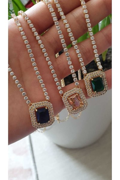 Feride Waterway Necklace with Baguette Stones 316L Steel Vip Stainless Steel Anti-Allergic Non-Toxic Series Fmaccesori̇es
