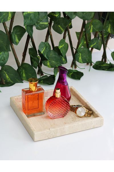 Gemboss 22x22 cm Square Stand - Natural Marble Presentation Tray Organizer