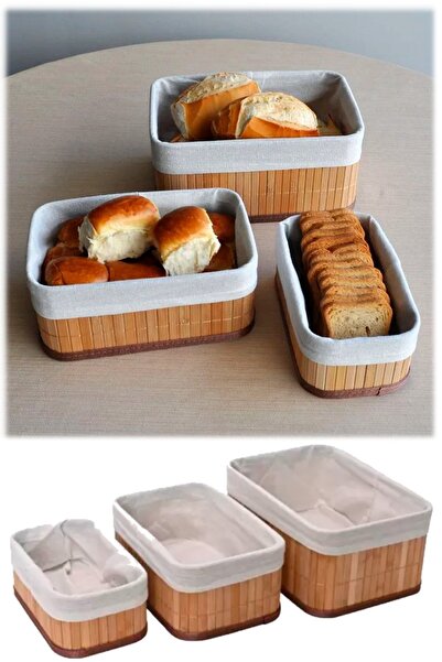 Genel Markalar Bambu Üçlü Sepet Mutfak Çeyizlik 3 Boy Kaliteli 3 Parça Ekmek Sepeti Meyve Sofra Aksesauarı