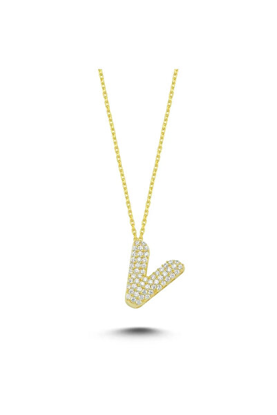 Sahira Jewelry V Harfi Zirkon Taşlı 14 K Altın Kaplama Kadın Kolye