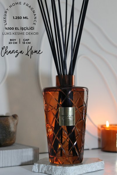 CHANZA HOME Beyaz Sabun Oda Kokusu Premium Kristal Kesme Büyük Boy Lüks Kesme Amber Camda Oda Kokusu 1250 ml