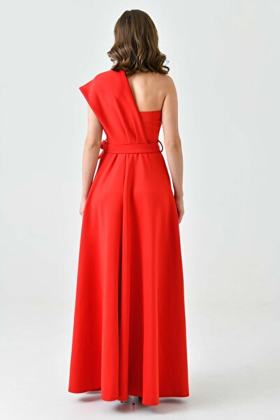 vuvutasarım Women's Maxi Evening Dress with Slit Detail - Stretchy Diving Fabric, Homecoming Dress582754