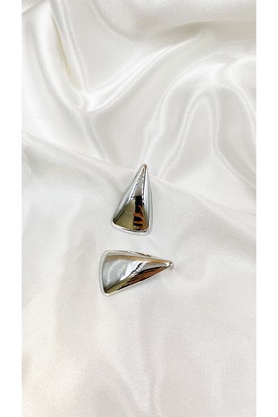 Eylülün Takısı Large Size Silver Colored Pinterest Triangle Earrings - Women