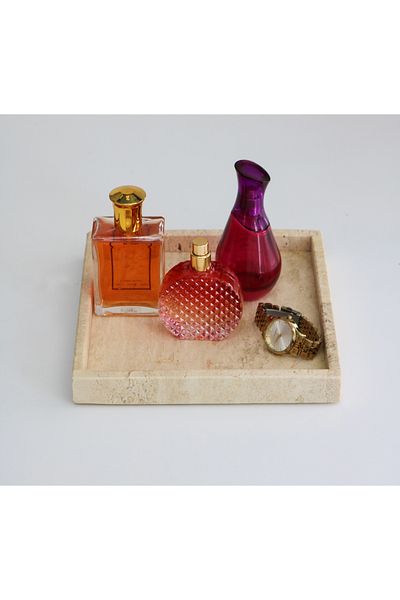 Gemboss 22x22 cm Square Stand - Natural Marble Presentation Tray Organizer
