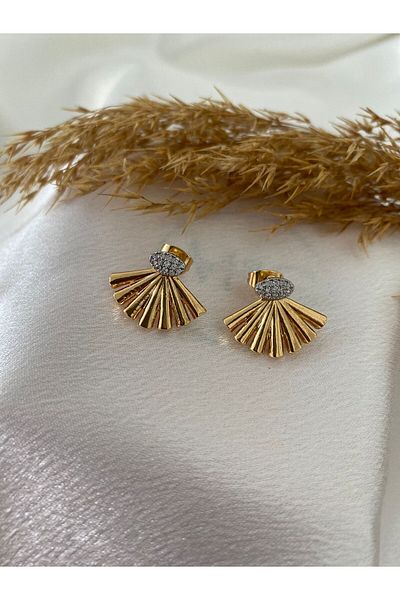 stainles steel Fan Zircon Stone Steel Earrings - Figure Design
