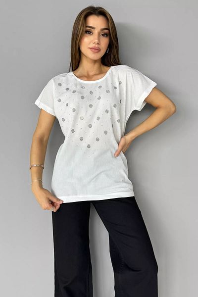 GÜLSELİ Crew Neck Lycra Cream Γυναικεία Μπλούζα - Μπροστινή Πέτρινη Λεπτομέρεια