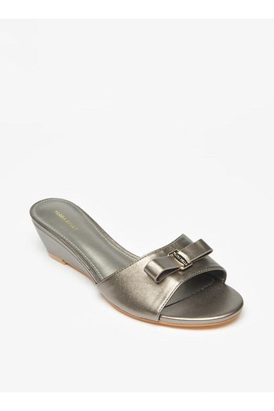 Flora Bella by Shoexpress Logo Accented Slip-On Sandals with Wedge Heels