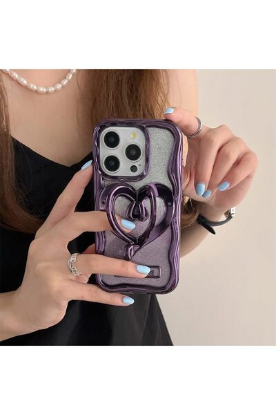 HyperAge iPhone 14 Pro Max Kılıf Kalp Detaylı Katlanabilir Stantlı Çıkarılabi...