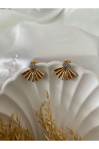 stainles steel Fan Zircon Stone Steel Earrings - Figure Design