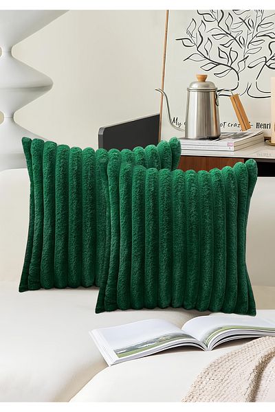 HOMİNG Green Throw Pillow Cover - 2-Piece Plush Fabric 241550