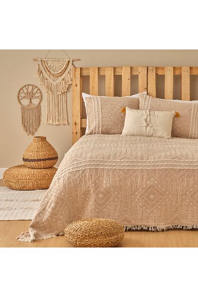 Bella Maison 100% Cotton Glorinda Double Bedspread Set Beige (230X240 cm)
