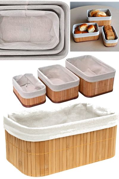 Utelips 3 Pieces Bamboo Bread Basket - Kitchen Dowry Holder, 3 Sizes Quality Fruit Tableware Accessory