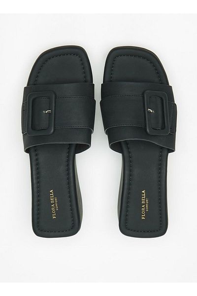 Flora Bella by Shoexpress Solid Slide Sandals with Wedge Heels and Buckle Accent